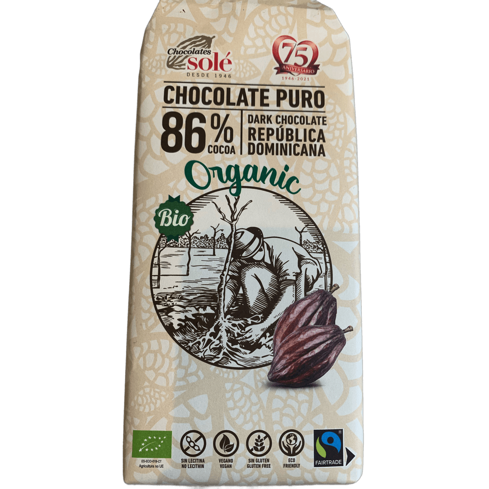 Chocolates Sole Dark Chcolate Republica Dominicana 86 % Organic