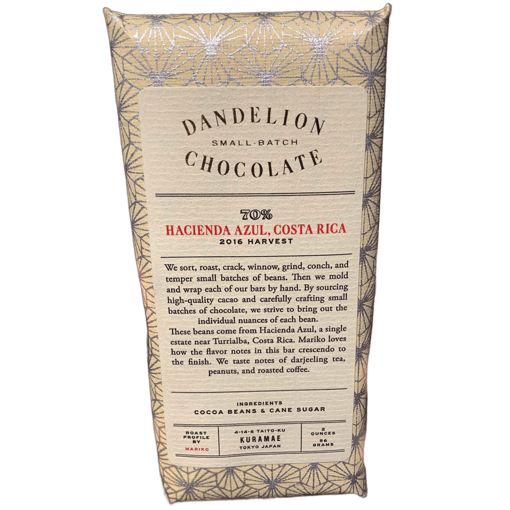 Dandelion Chocolate 70 % Hacienda Azul Costa Rica 2016 Harvest