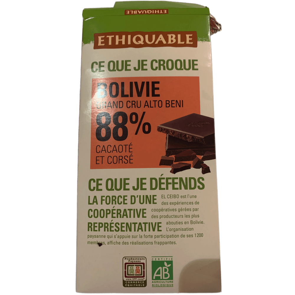 Ethiquable Bolivia 88 % Grand Cru Alto Beni