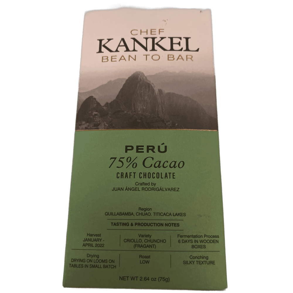 Kankel Cacao Peru Criollo 75 % Crafted By Juan Angel Rodrigalvarez Region Chuao, Titicaca Lakes